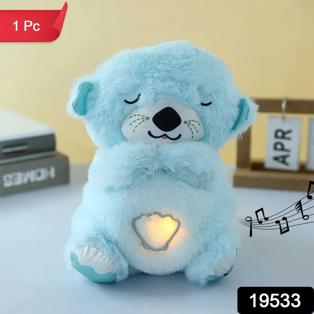 Close-up of teddy bear’s cuddly face with LED light feature