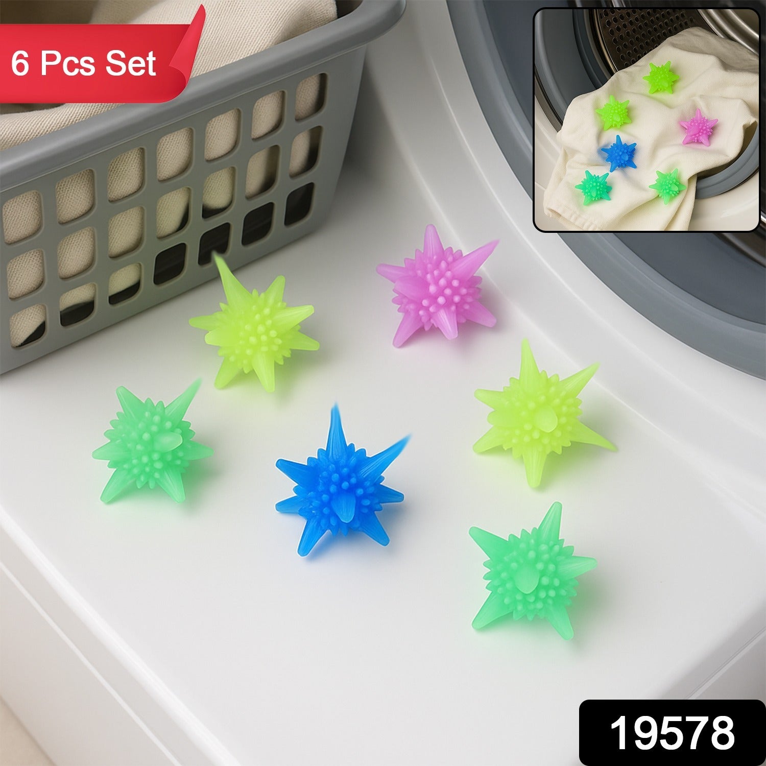 Close-up of soft spike fabric softener balls for gentle clothes care