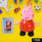Close-up of the soft rubber pig toy, highlighting its detailed design and friendly expression.