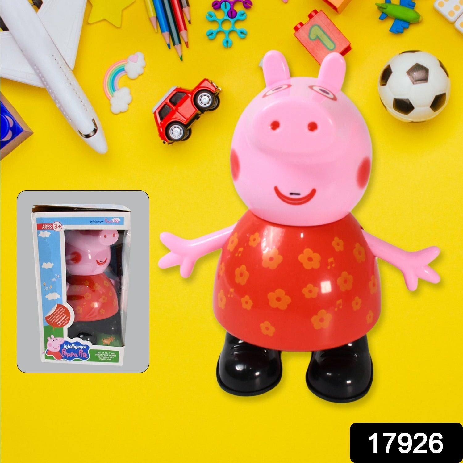 Close-up of the soft rubber pig toy, highlighting its detailed design and friendly expression.