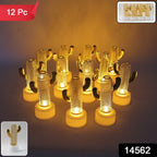 Close-up of decorative Cactus flameless LED candles glowing softly
