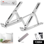 Laptop stand showing six adjustable height angles for ergonomic use