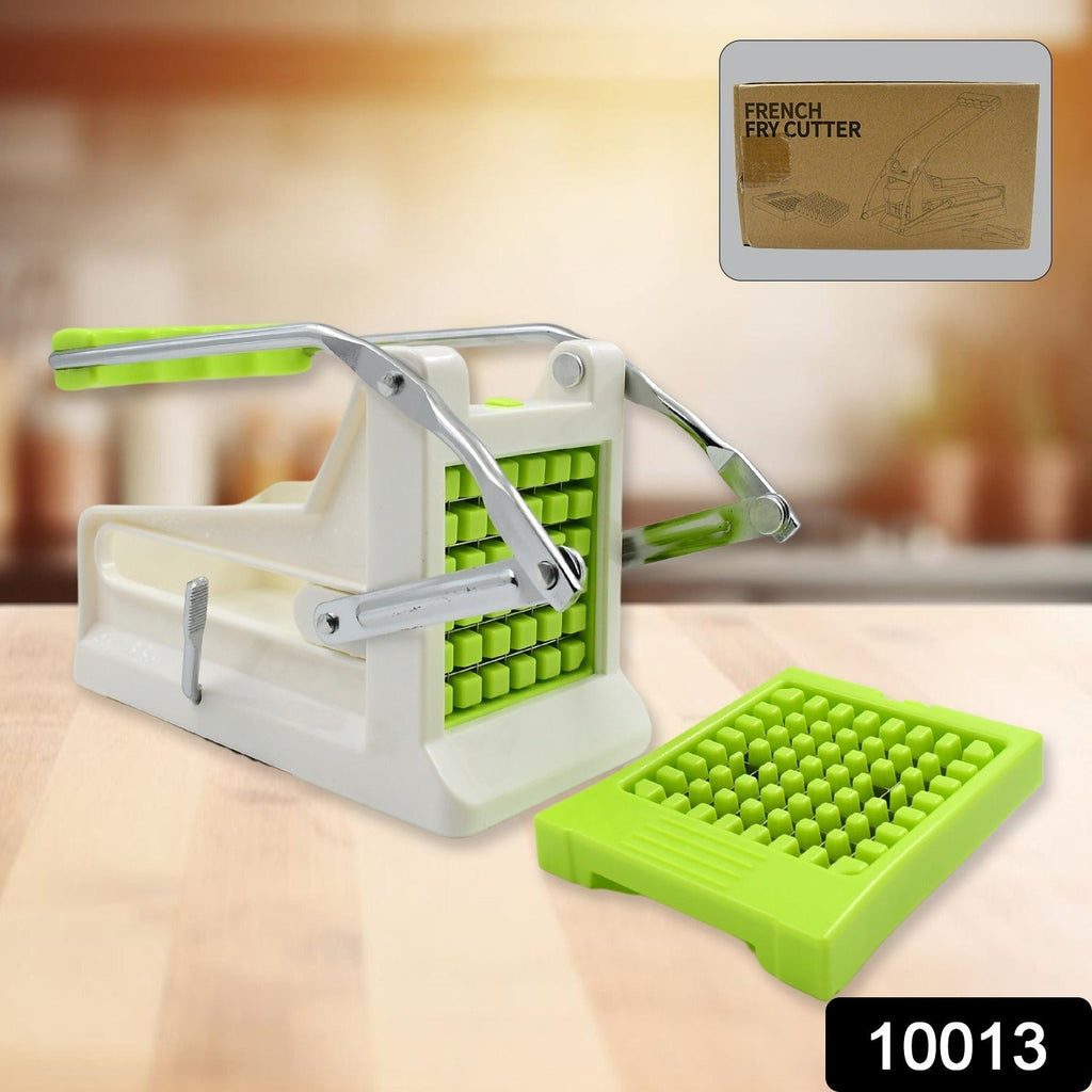 Close-up of the sharp stainless steel blade of the vegetable cutter.