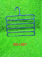 Practical design of the 5-layer plastic hanger, showcasing its utility for small spaces.