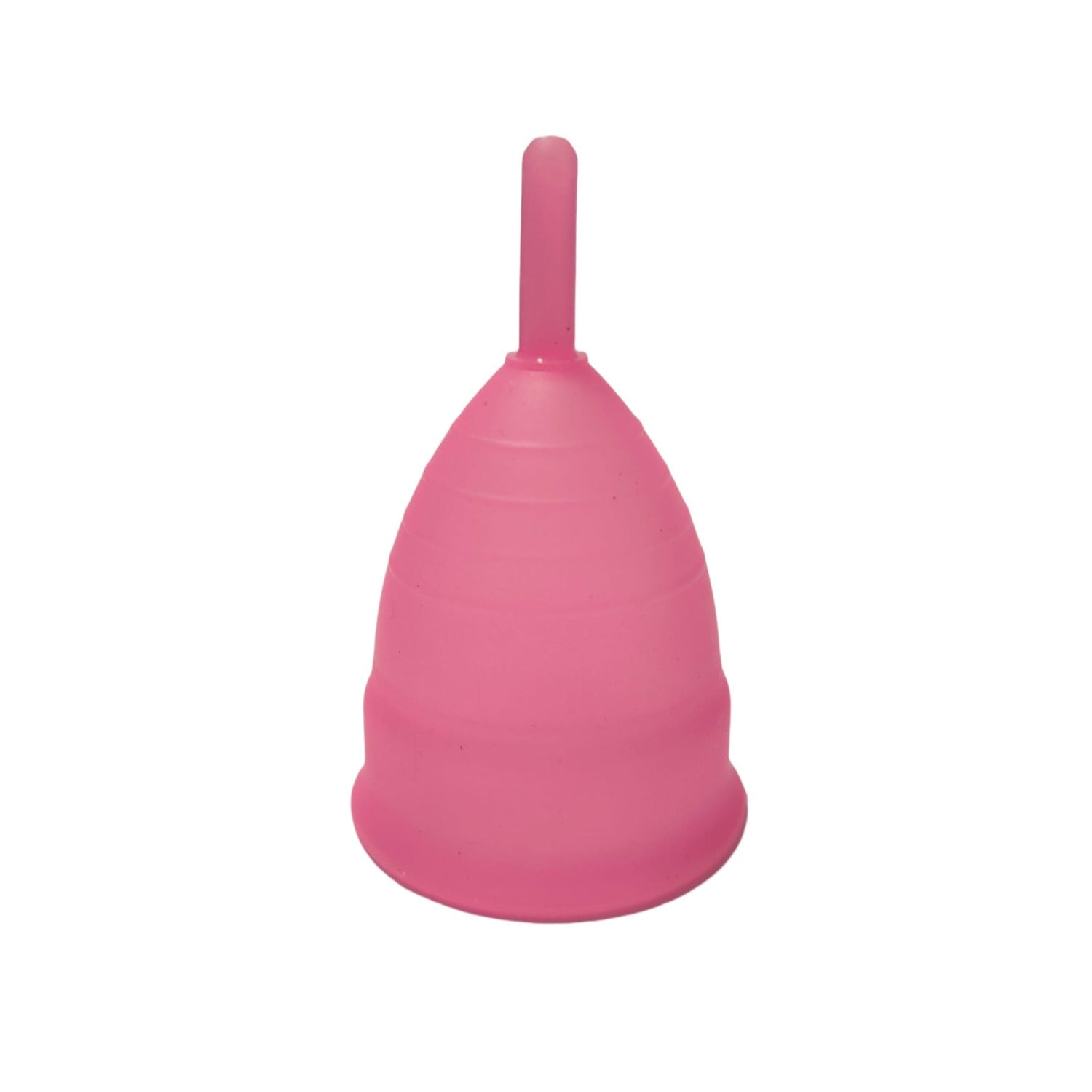 Close-up of a silicone reusable menstrual cup, highlighting its design.