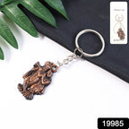 Durable metal Radha Krishna keychain featuring spiritual motifs