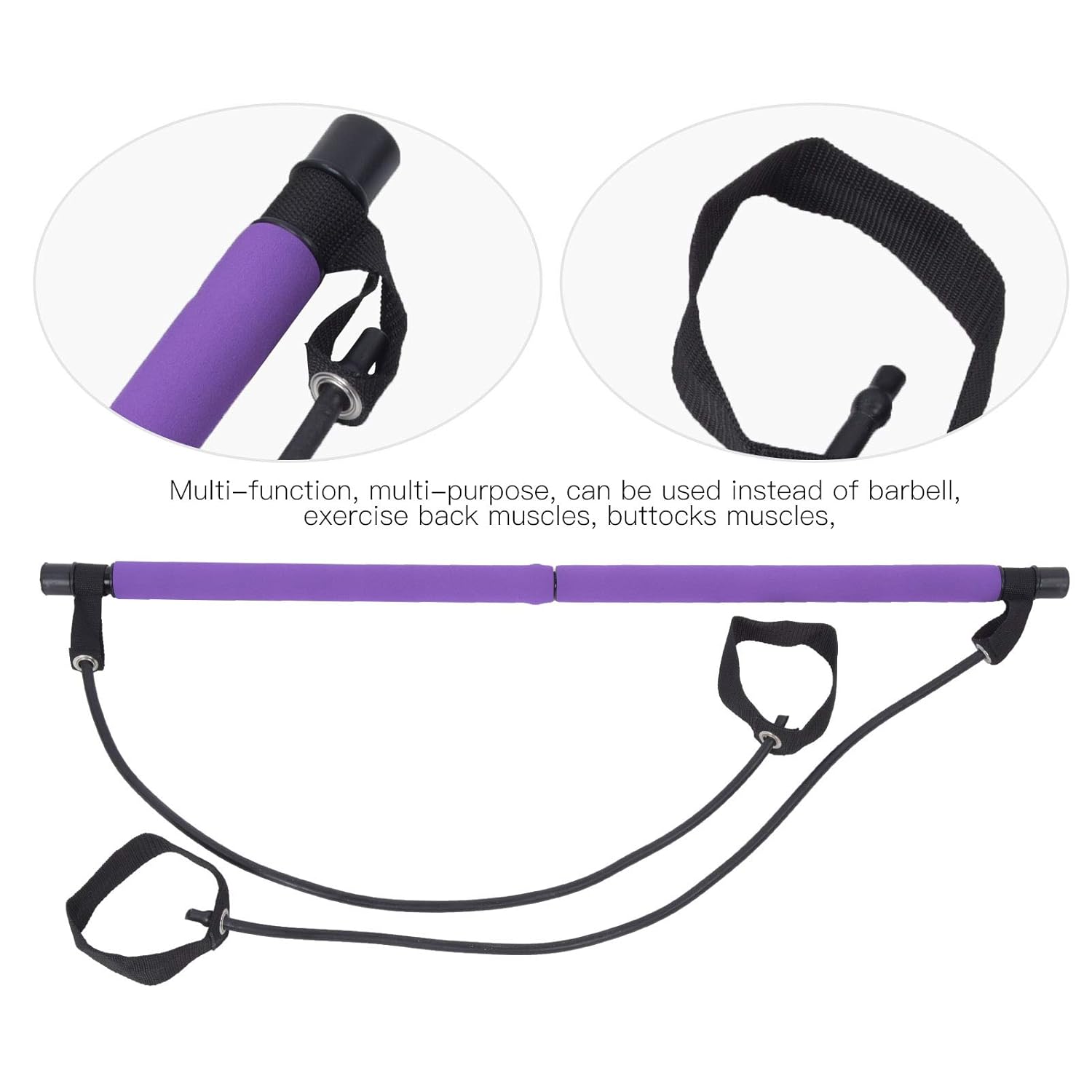 Foam-padded grip on Pilates bar for comfortable handling.