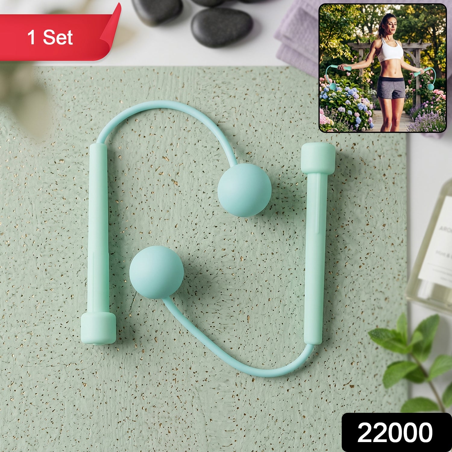 Weighted cordless jump rope fitness tool with ergonomic handles