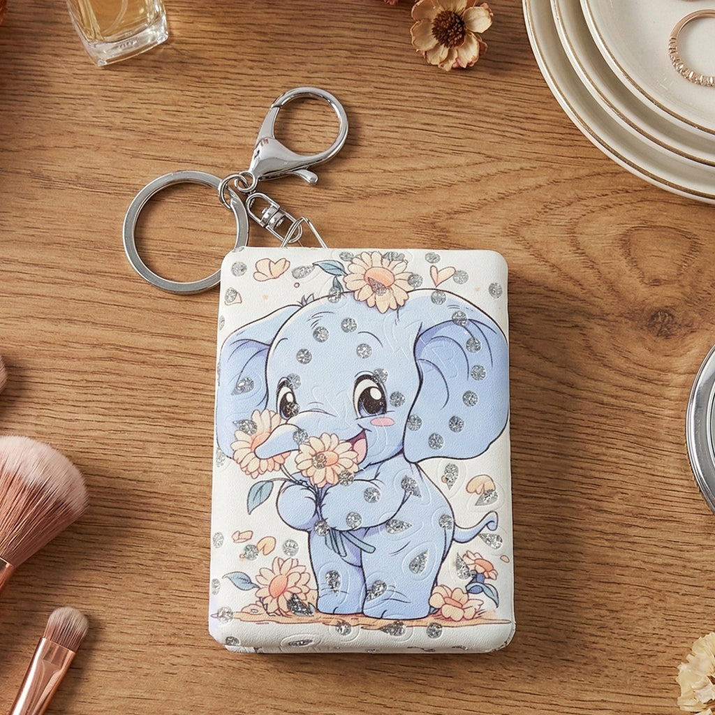 Foldable compact mirror keychain showing durable build and metal keyring