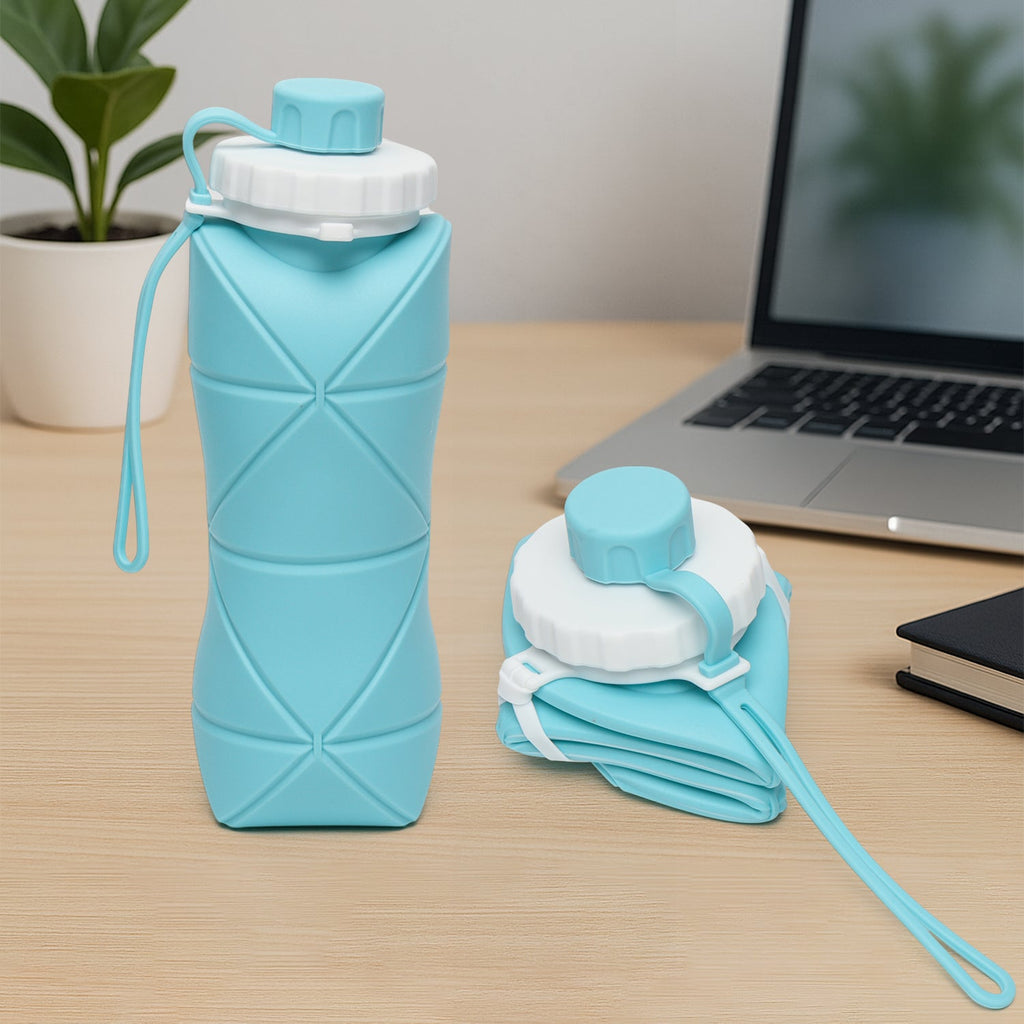 600ml collapsible silicone water bottle folded for easy portability