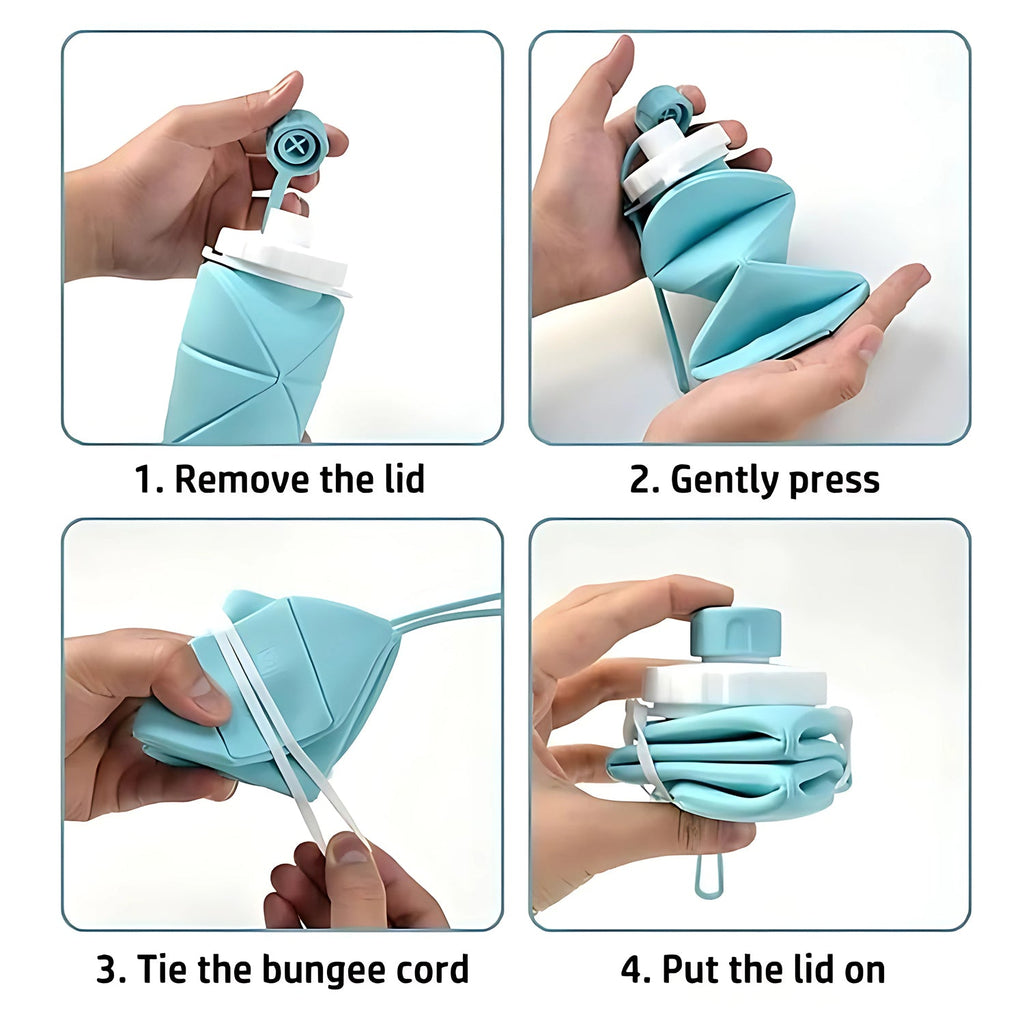 Travel-friendly silicone water bottle with leakproof cap and strap