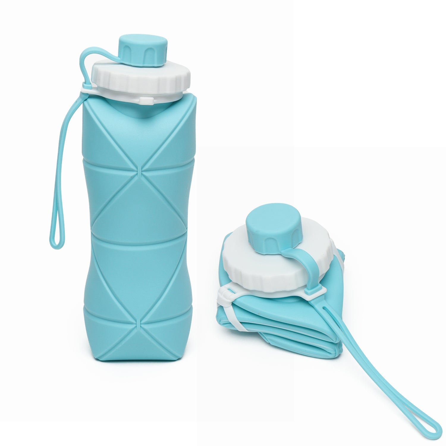 Reusable 600ml silicone bottle with wide mouth and strap