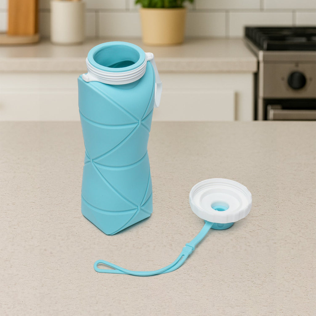 Leakproof collapsible silicone water bottle for gym and office