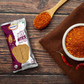 Maniarr's Peri Peri Khakhra Mini Slim Bites packaging with crispy khakhra pieces and chili flakes.