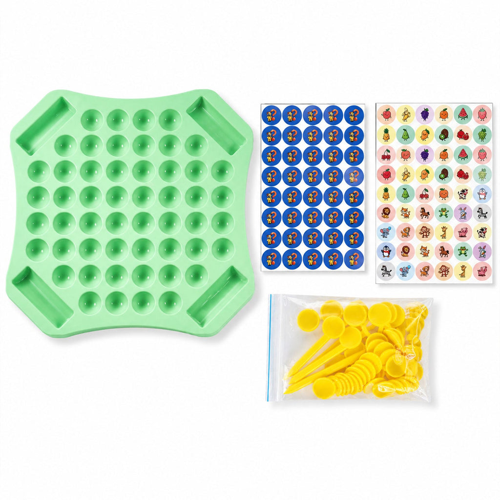Sheet of playful stickers designed for the flip and match educational puzzle game