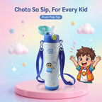 Lightweight kids stainless steel water bottle with carry strap