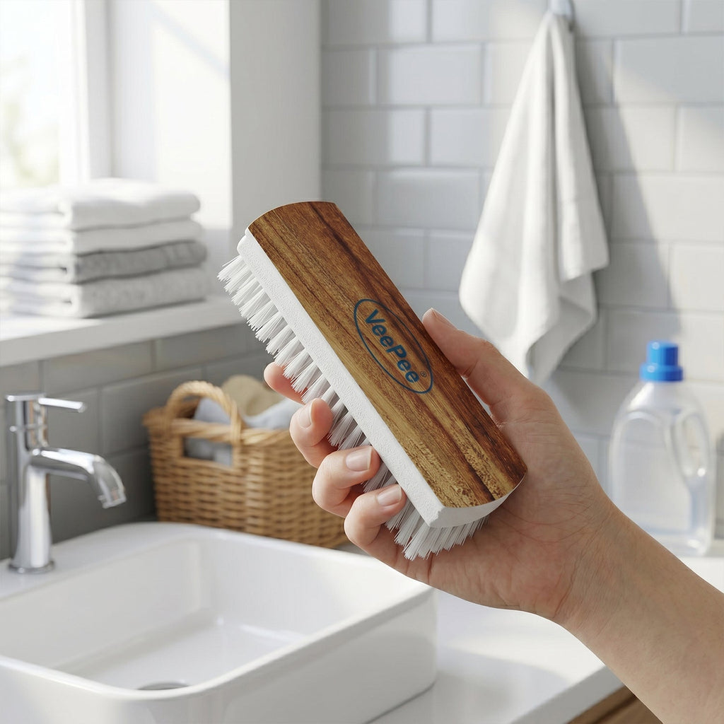 Laundry scrub brush with durable nylon bristles