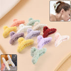 Set of 12 fur coated hair clutcher clips in assorted colours with soft grip