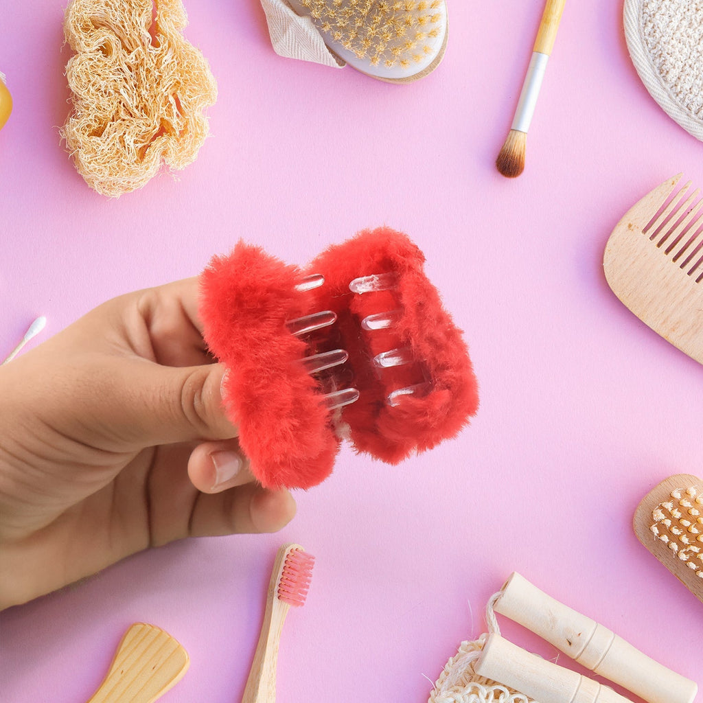 Assorted plush hair claws for casual and festive hair styling