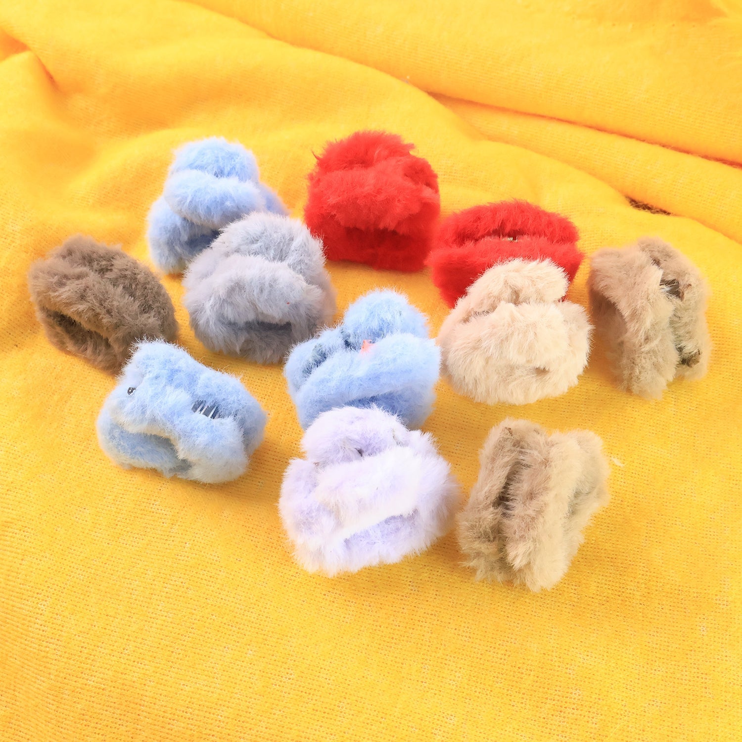 Set of small fluffy plastic hair claw clips for versatile styling