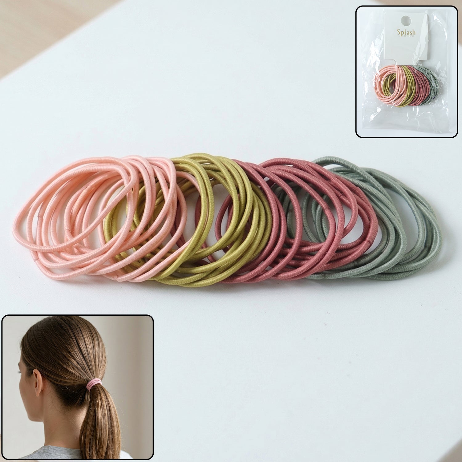 Set of 40 neutral color elastic hair ties, soft and stretchable for all hair types