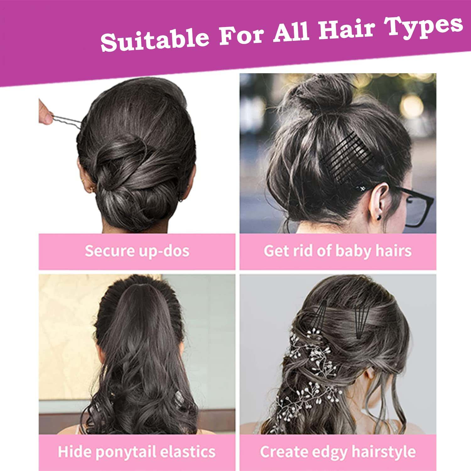 Pack of 24 black bobby pins arranged for easy hairstyling use