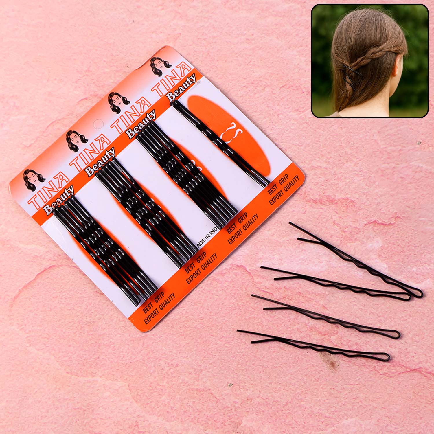 Set of big black hair bobby pins for strong, secure hold