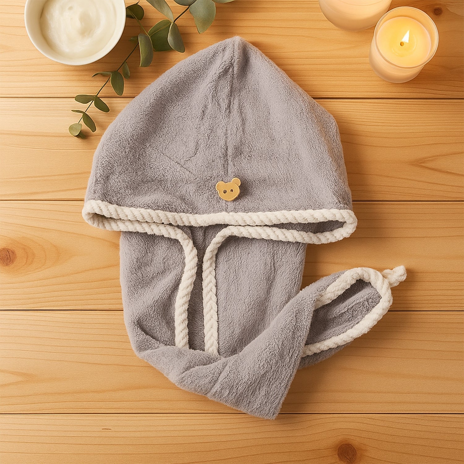 Comparison showing the compact hair drying towel wrap next to a bulky traditional towel.