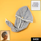 Specifications of the absorbent hair towel, including material and dimensions.