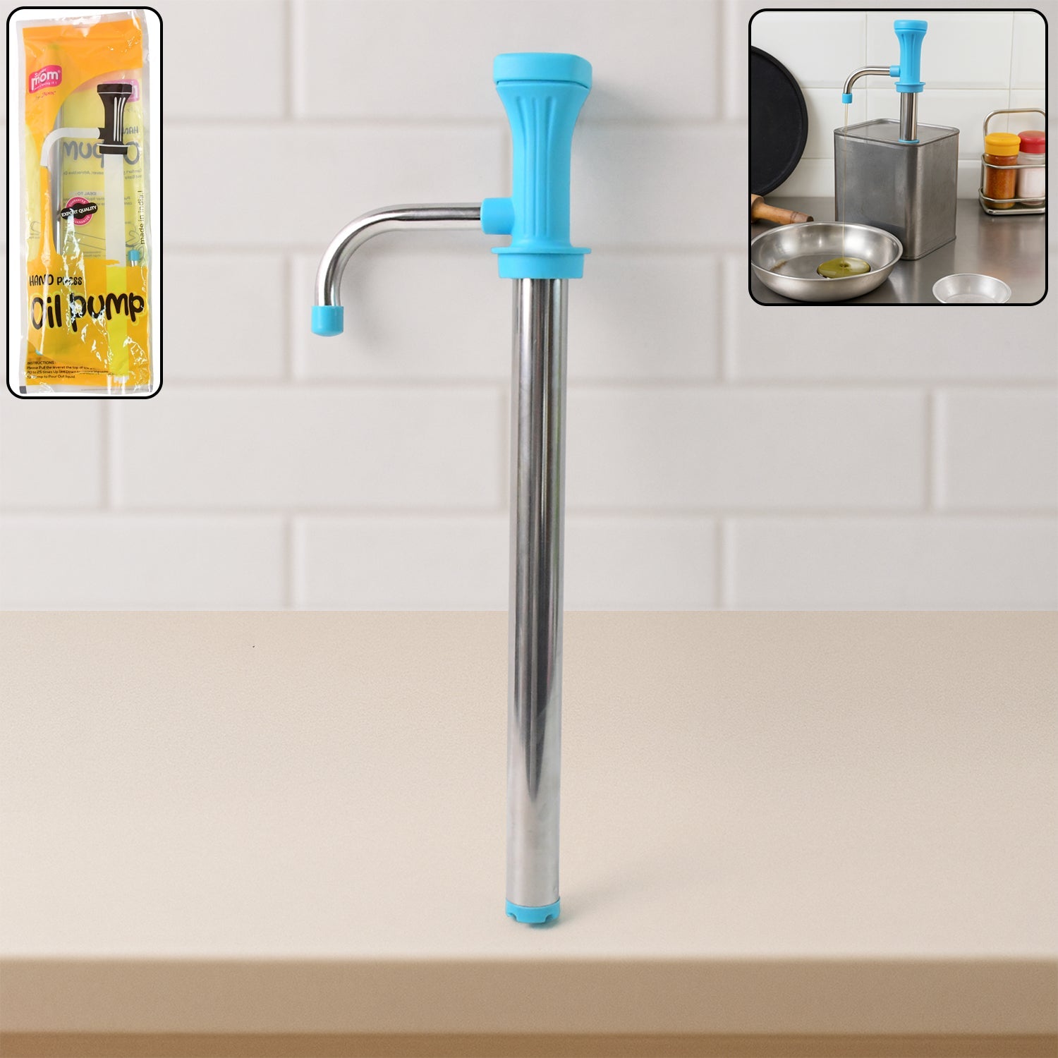 Manual stainless steel oil pump dispenser with hand-press handle