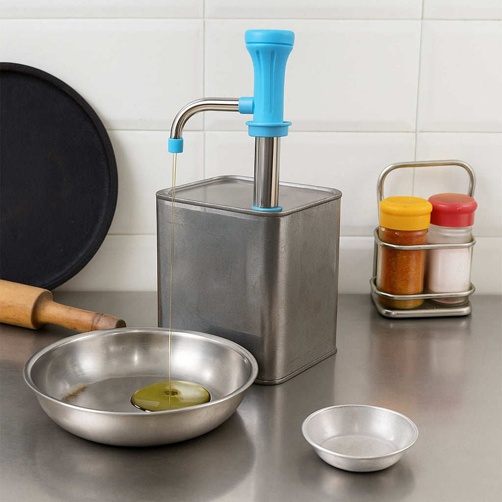Separate components of stainless steel manual oil pump dispenser