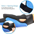 Angled view of the pet deshedding glove, highlighting its ergonomic design.