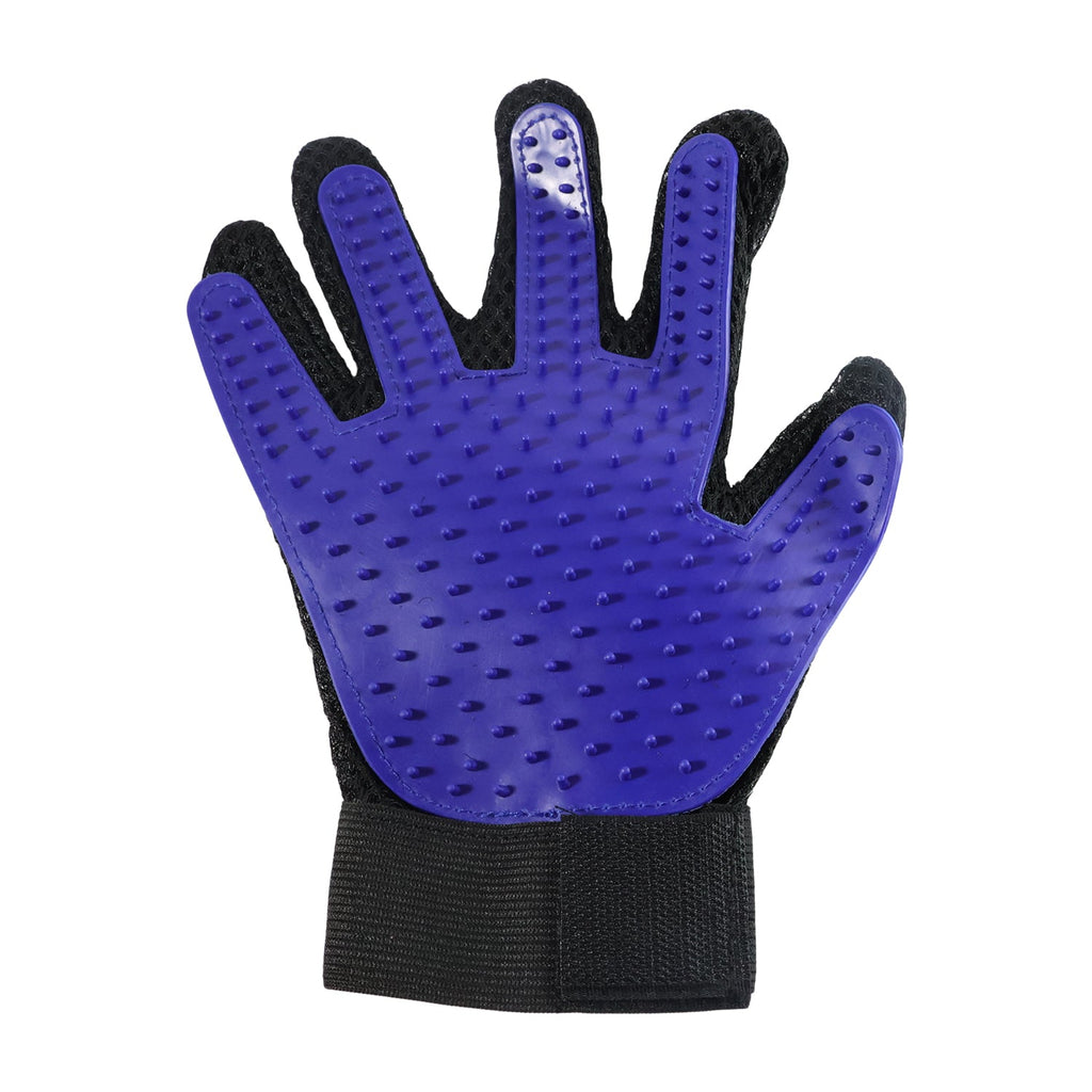 A person using the flexible deshedding glove to comfort and groom their cat.