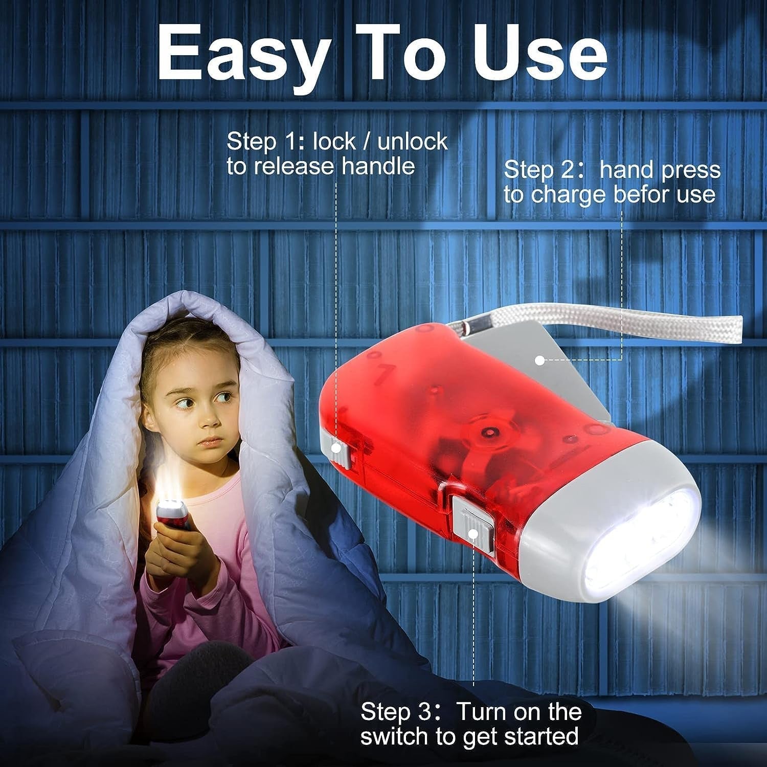 Durable plastic body hand cranked torch designed for camping and travel