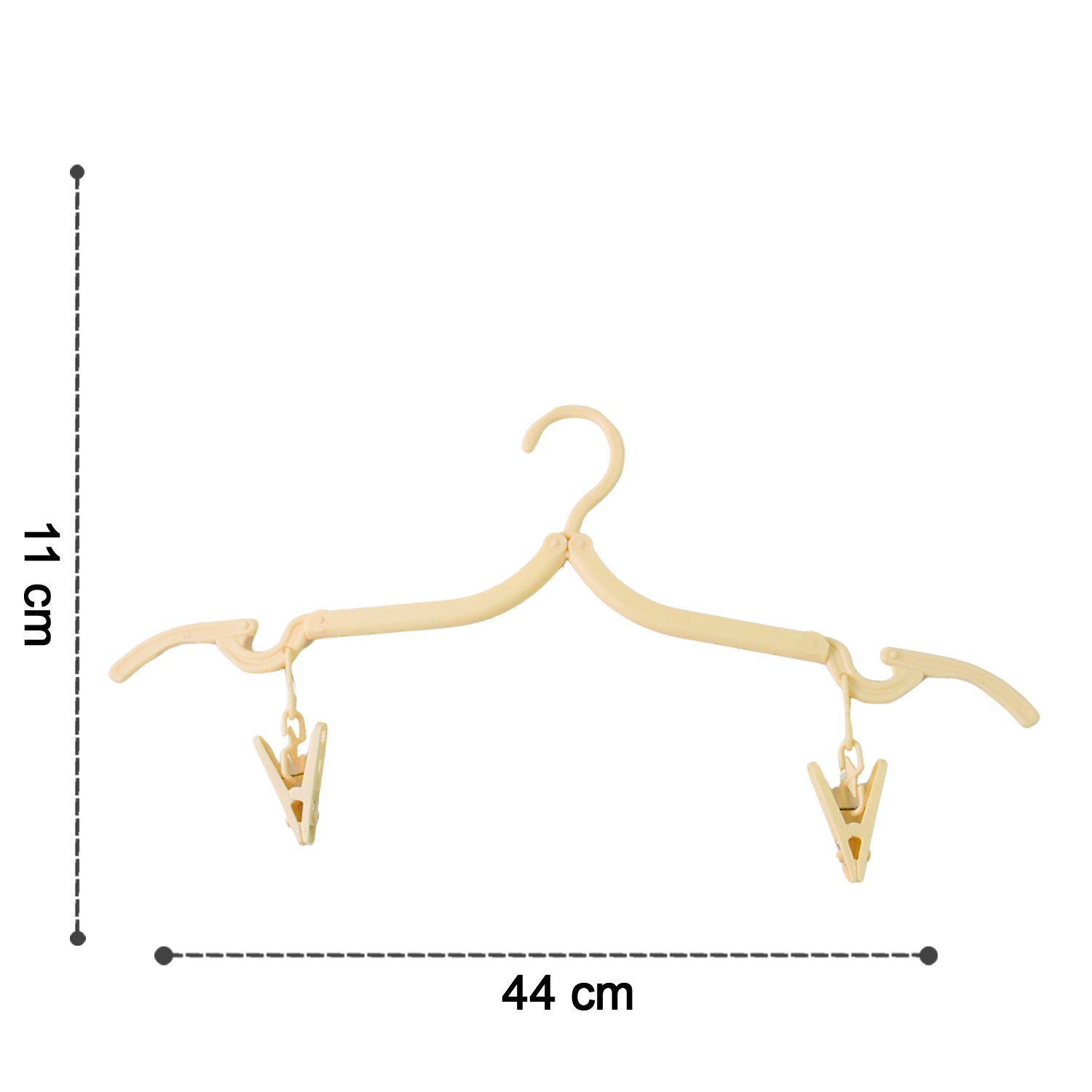 Compact foldable hanger with rotating hook and strong clips for drying garments