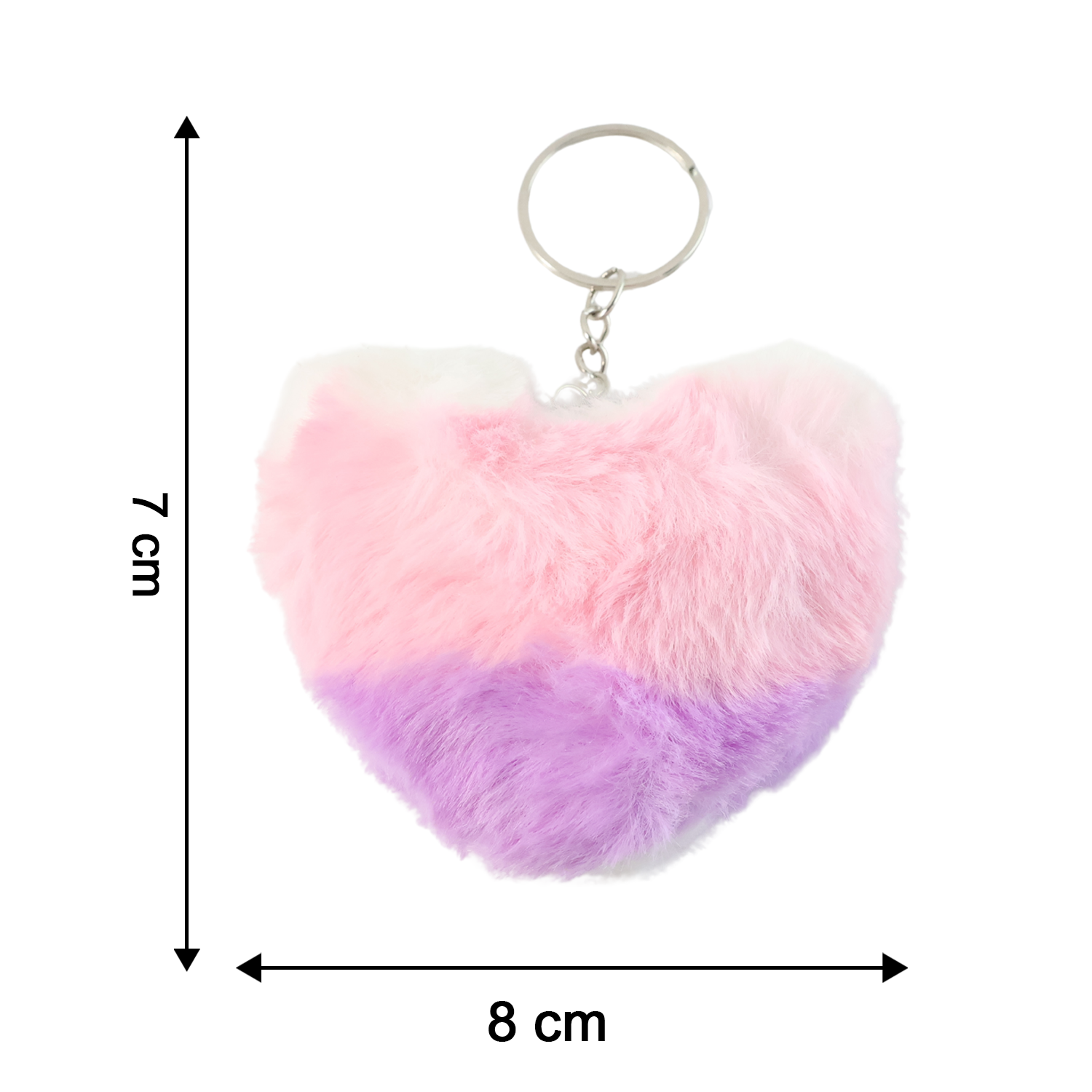 Plush heart keychain size comparison on flat surface