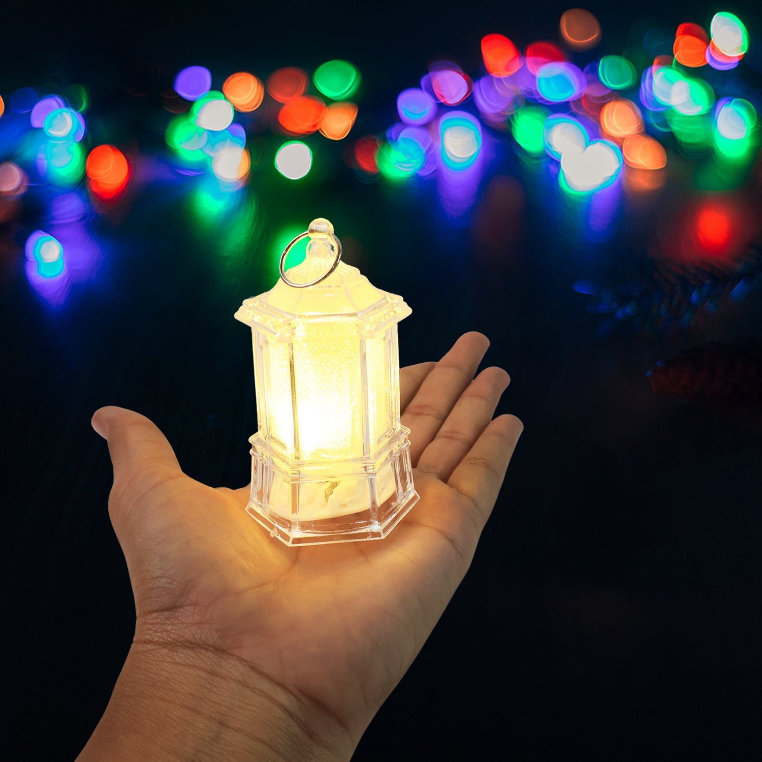 Hexagonal LED lantern lights with warm flicker effect for safe decoration