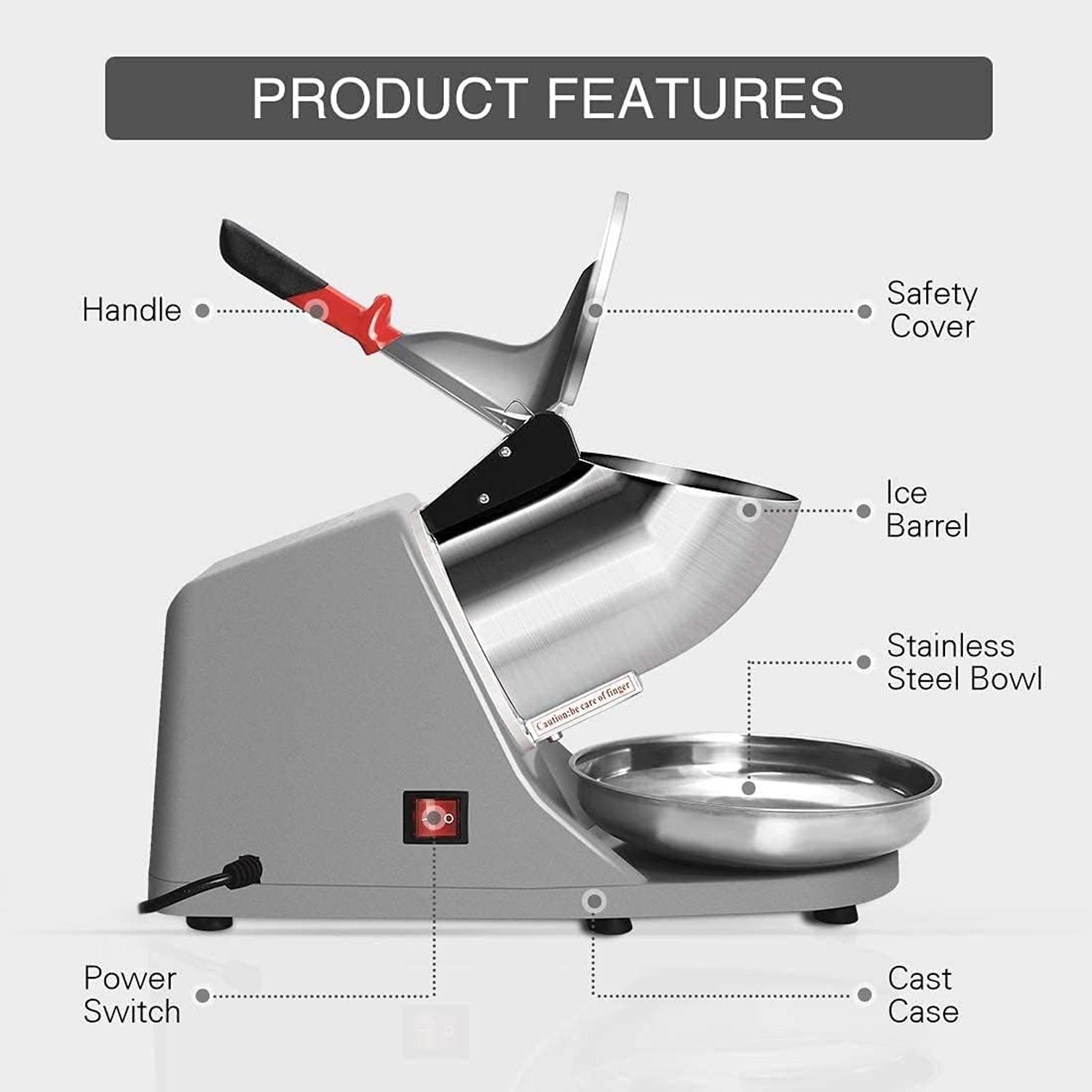 Modern kitchen setup with electric ice crusher on counter