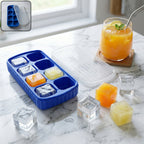 Durable multipurpose square ice cube tray with lid and 8 grids for freezer use