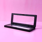 Closed top view of transparent floating jewelry display box 18x7 cm with secure magnetic lock