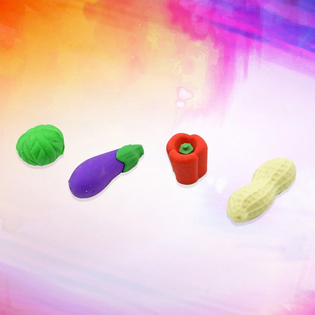 Child's hand holding a pencil adorned with a cute mini fruit eraser, making homework fun.