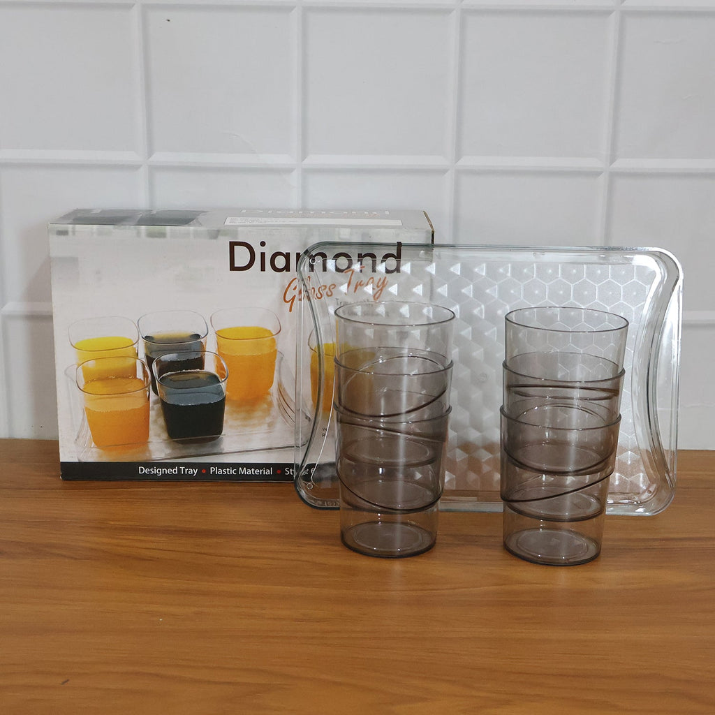 Stylish glass serving tray with tumblers for entertaining