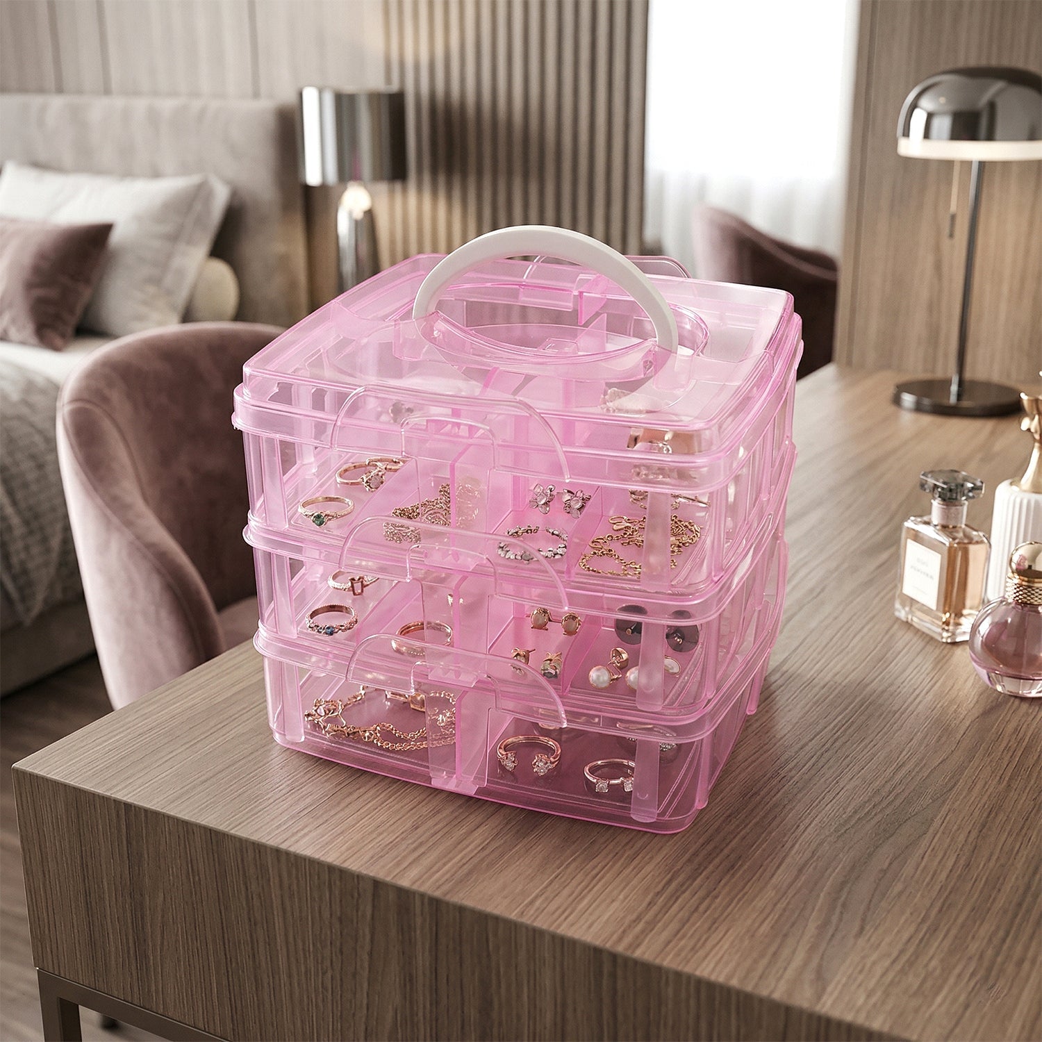 Stackable clear plastic organizer for crafts and small items