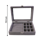 Full view of velvet jewelry organizer box with compartments