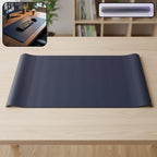Black leather finish extended desk protector mat for office and gaming setup