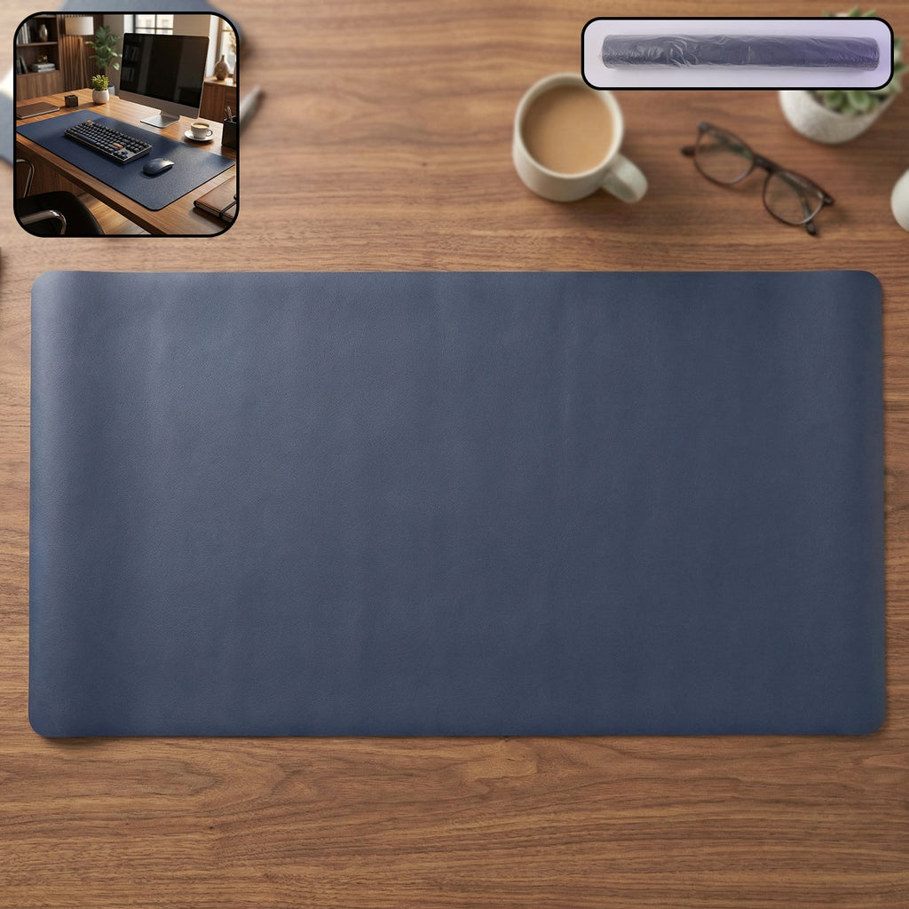 Leather finish large desk mat with anti-slip base
