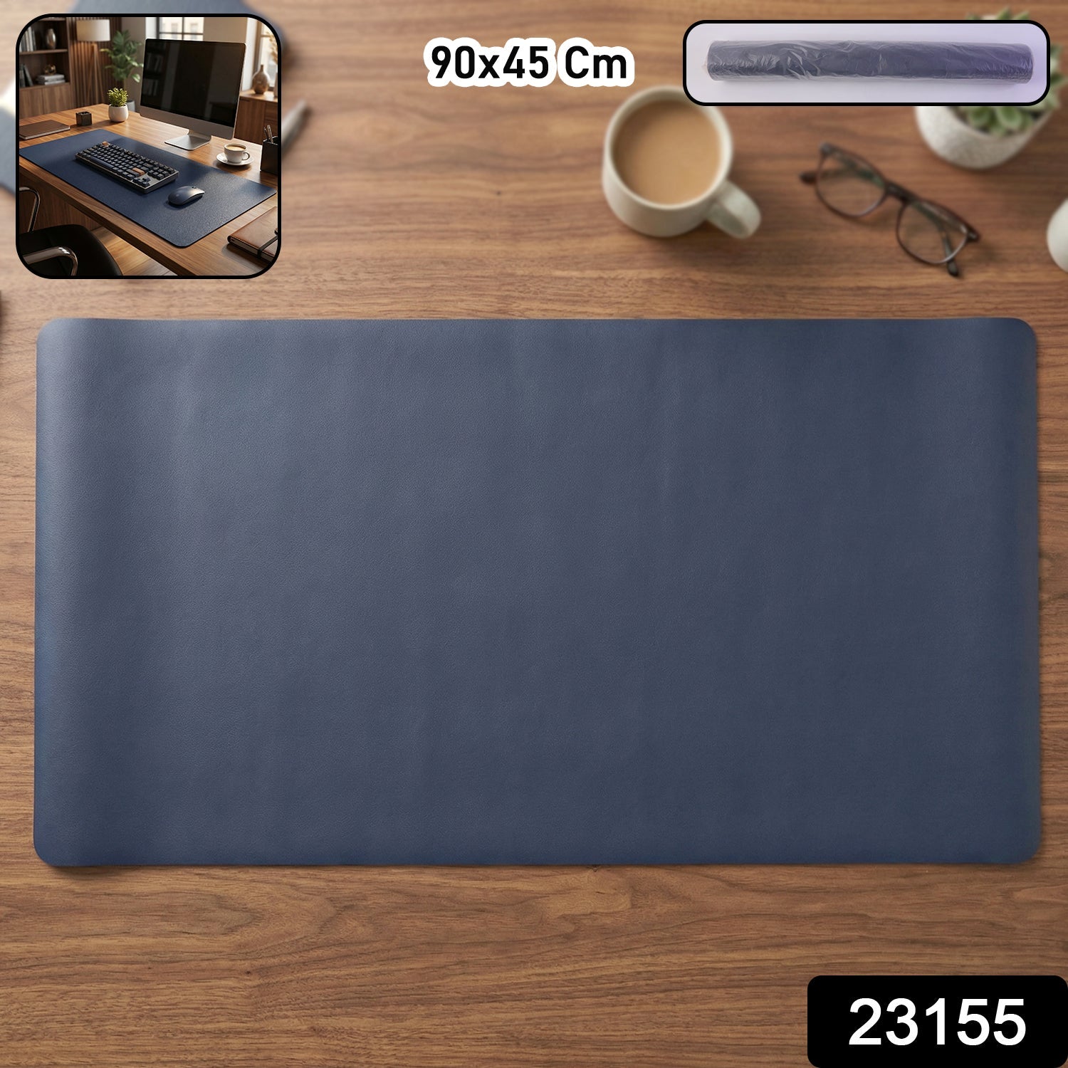 Extended desk mouse pad in leather finish for office or gaming
