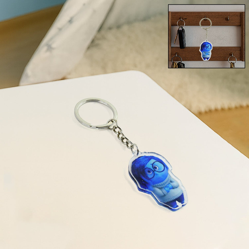 Blue cartoon character acrylic keychain with metal ring for keys and bags
