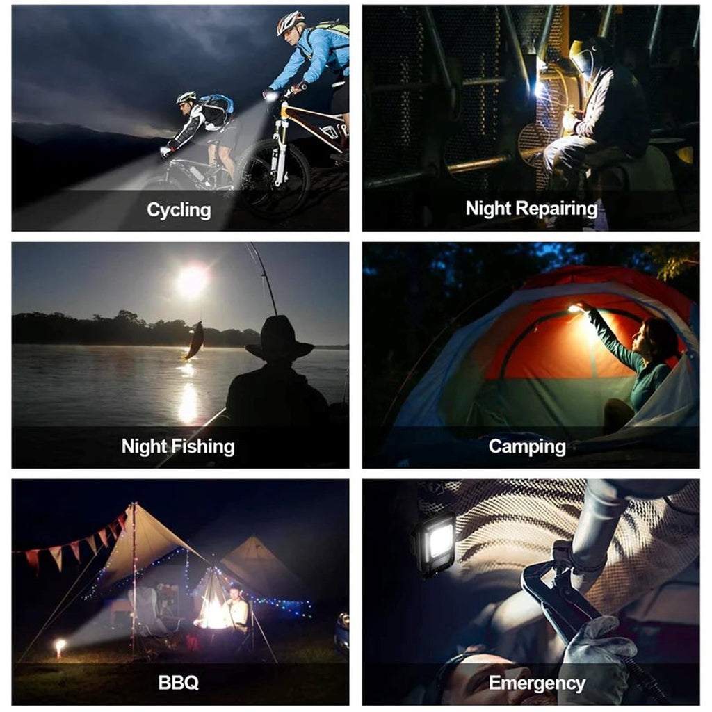 Person using the portable pocket light on a camping trip.