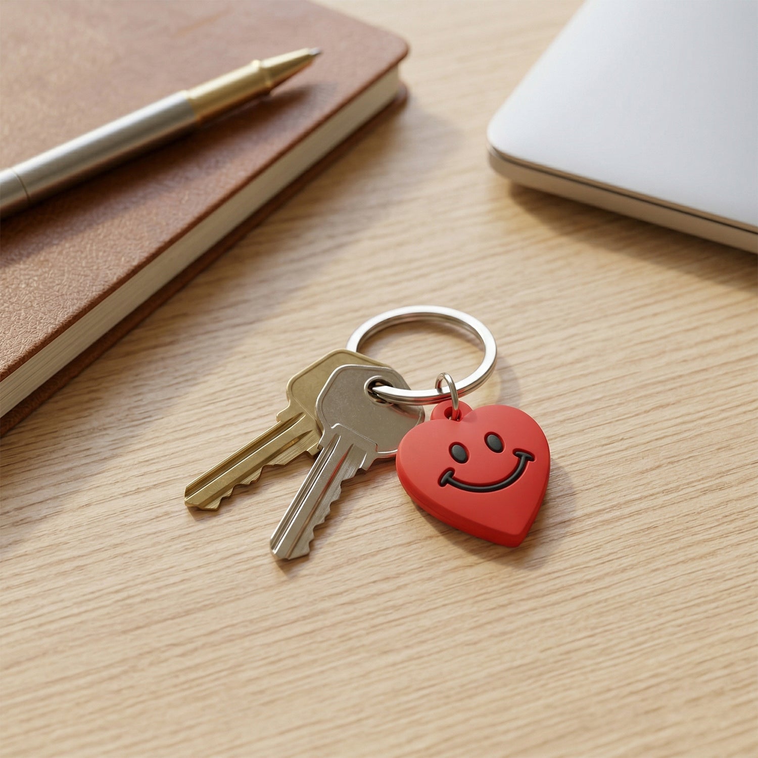 Heart-shaped smiley bag charm and keyring